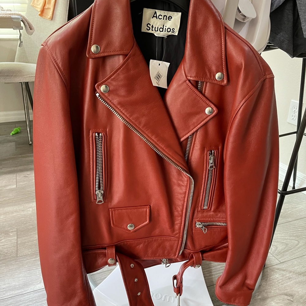 Acne Studios Mock Leather Biker Jacket Sz 6 Medium - Picture 7 of 7